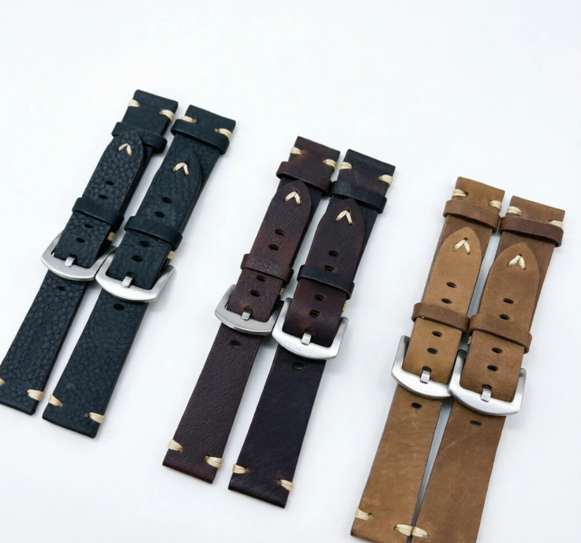 Soft Oil Tumbled Genuine Leather Watch Band Retro Crazy Horse Texture Replacement Strap Natural Patina Finish 18mm 20mm 22mm