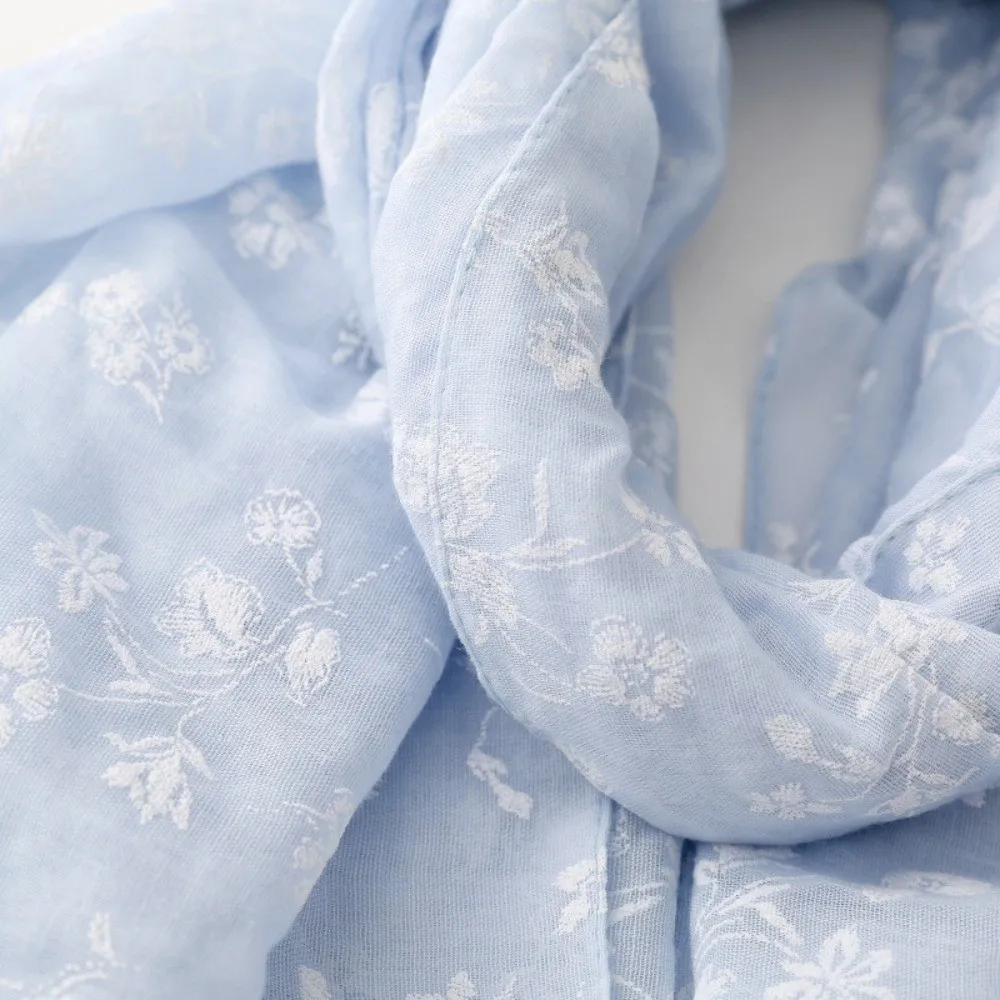 

Изысканный шарф с вышивкой 180*90 см, тонкий, с цветочным узором, однотонный, женский платок для головы