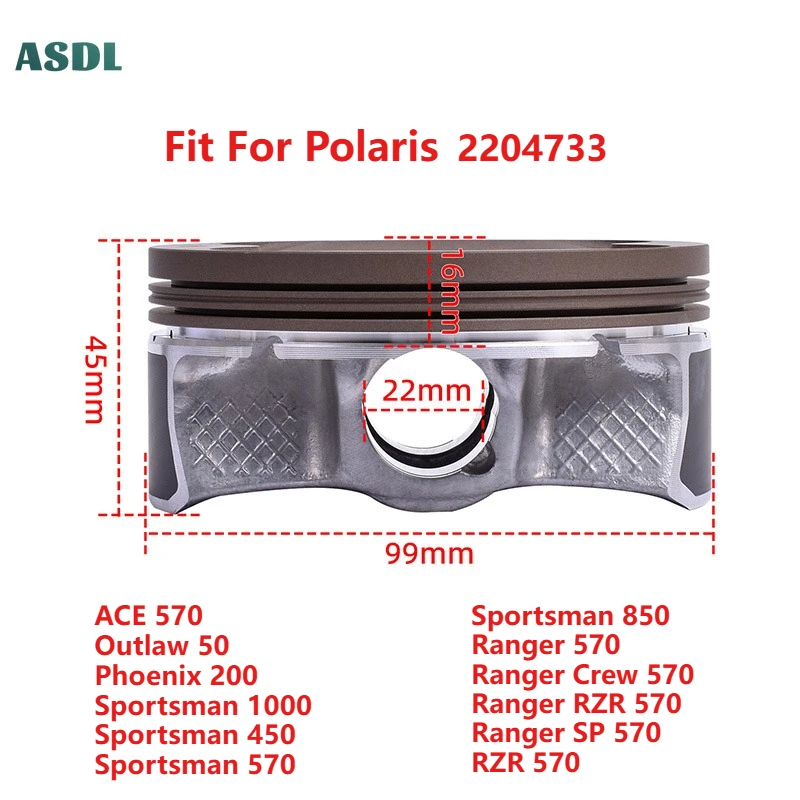 

Комплект поршневых колец мотоцикла STD 99 мм для Polaris ACE570 Outlaw 50 Спортсмен 1000 450 570 850 Рейнджер 570 RZR570 SP570 Феникс 200