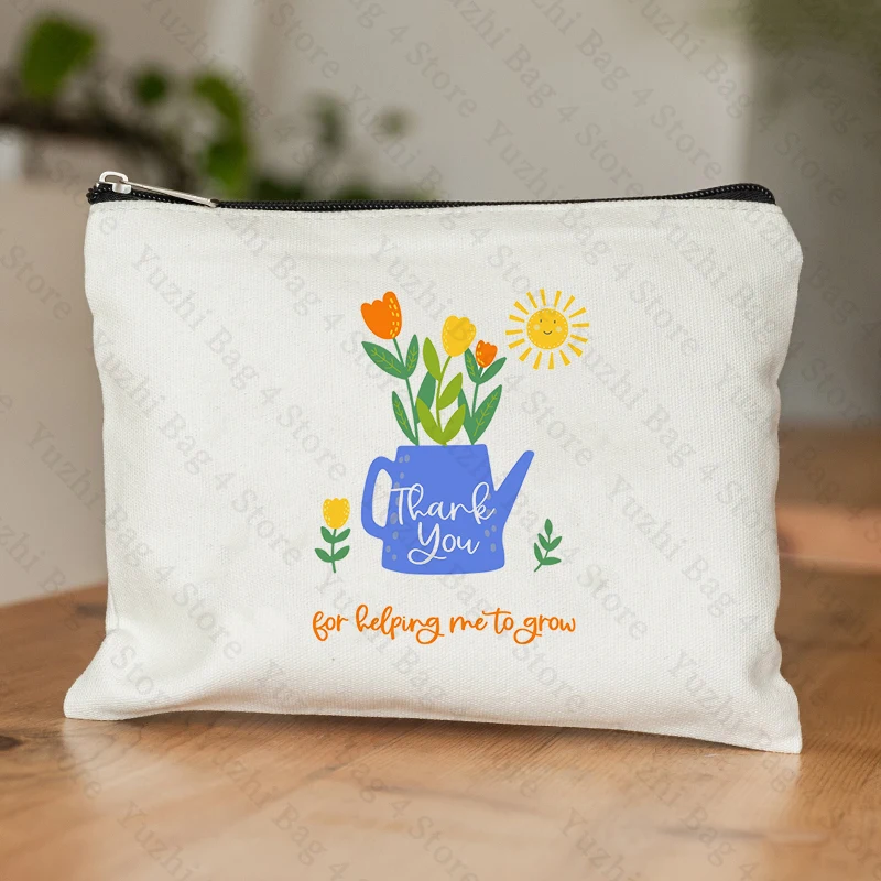 Merci de m'avoir aidé à grandir, sac à cosmétiques à motif de plantes en pot simple, trousse de toilette, cadeau d'appréciation pour l'enseignant