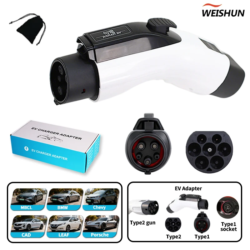 

Адаптер TYPE2 TO TYPE1 EV Разъем для зарядного устройства электромобиля для зарядного устройства 16A/32A TYPE2 к адаптеру для электромобиля TYPE1