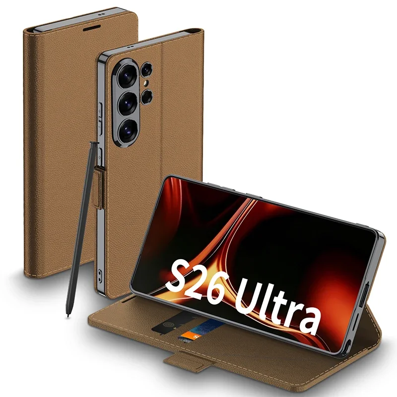 For Samsung Galaxy S26 Ultra Case Leather Flip Wallet Cover with Pen Protective Phone Shell Back Covers