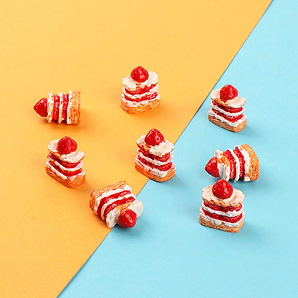 

Simulated Mini Cake Set 15Pcs Resin Strawberry Dessert Models for Decor Tiny Kitchen Ornament Fake