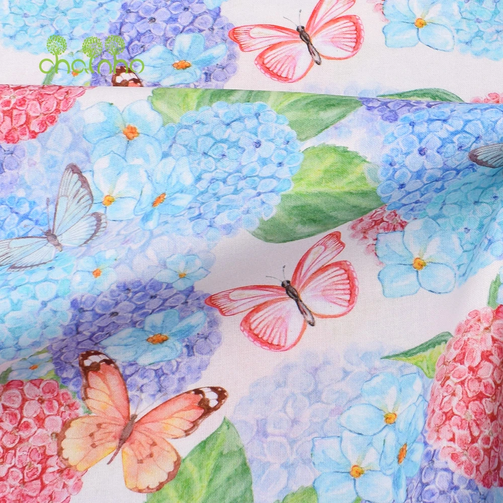 Chainho,Hydrangea Printed Plain-Weave Cotton Fabric,Patchwork Clothes For Handmade DIY Quilting Sewing Crafts,Bags,Toys Material