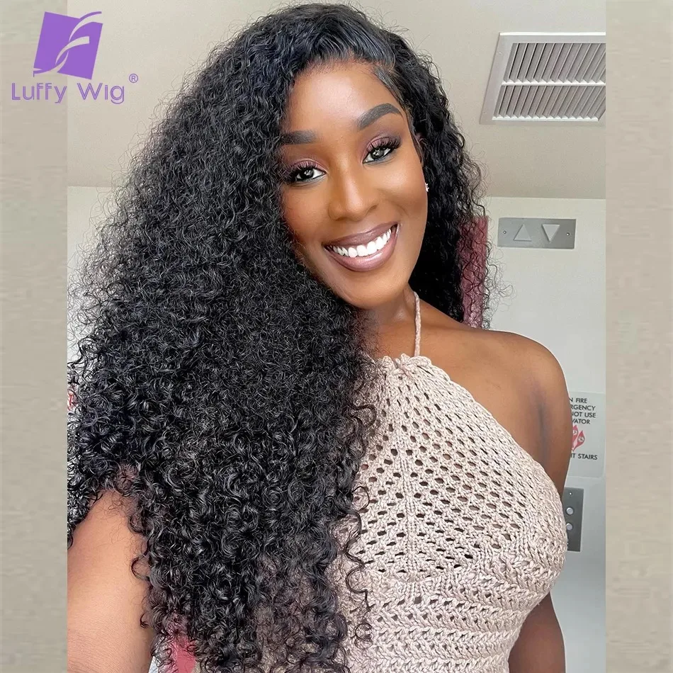 

200Density Afro Kinky Curly 13x6 Lace Front Wig 4C Human Hair Glueless Lace Frontal Pre Plucked Baby Hair Bleached Knots Wig