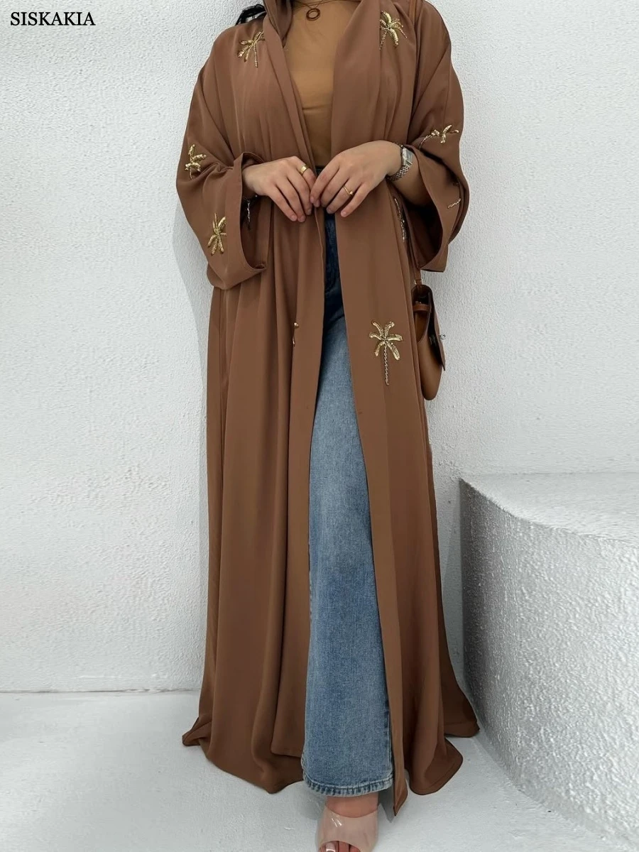 Siskakia dubaï paillettes broderie ouvert Abaya élégant musulman élégant femmes Cardigan 2025