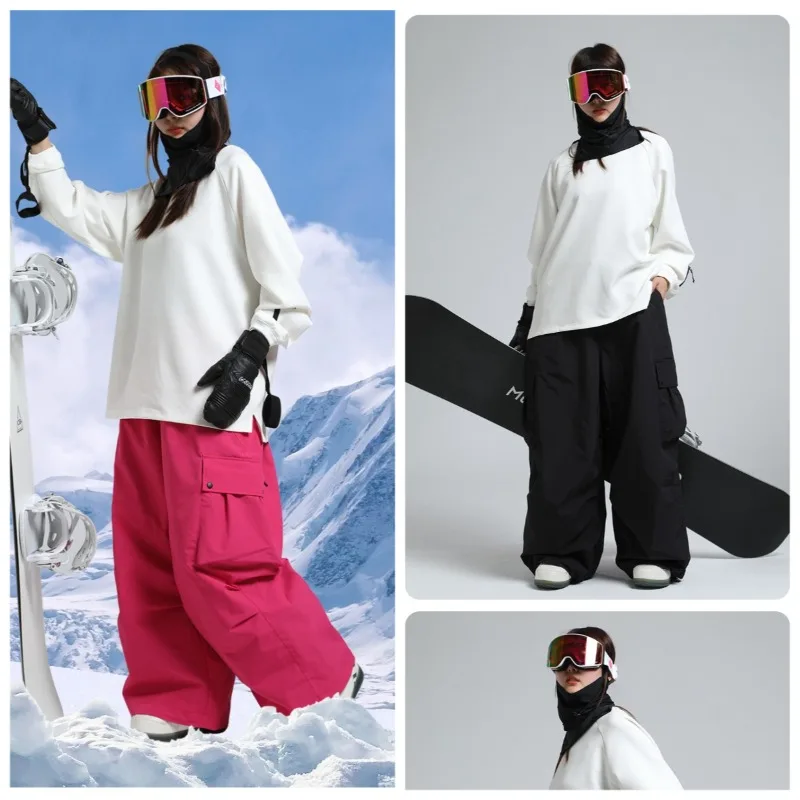 

Зимние уличные лыжные брюки со свободной талией, женские водонепроницаемые и теплые мужские лыжные брюки для американского сноуборда