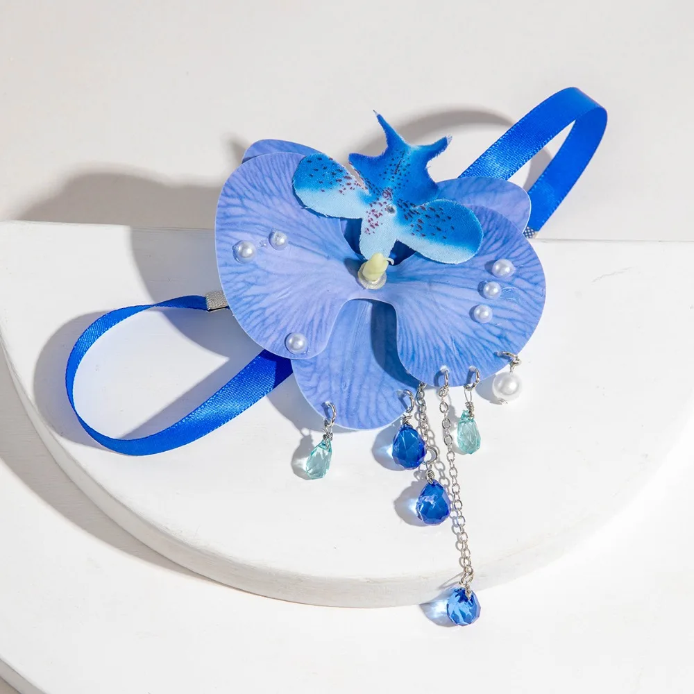 Exaggerated Butterfly Orchid Clavicle Chain Drawstring Lace Up Flower Necklace Pendant Pearl Korean Style Choker Jewelry