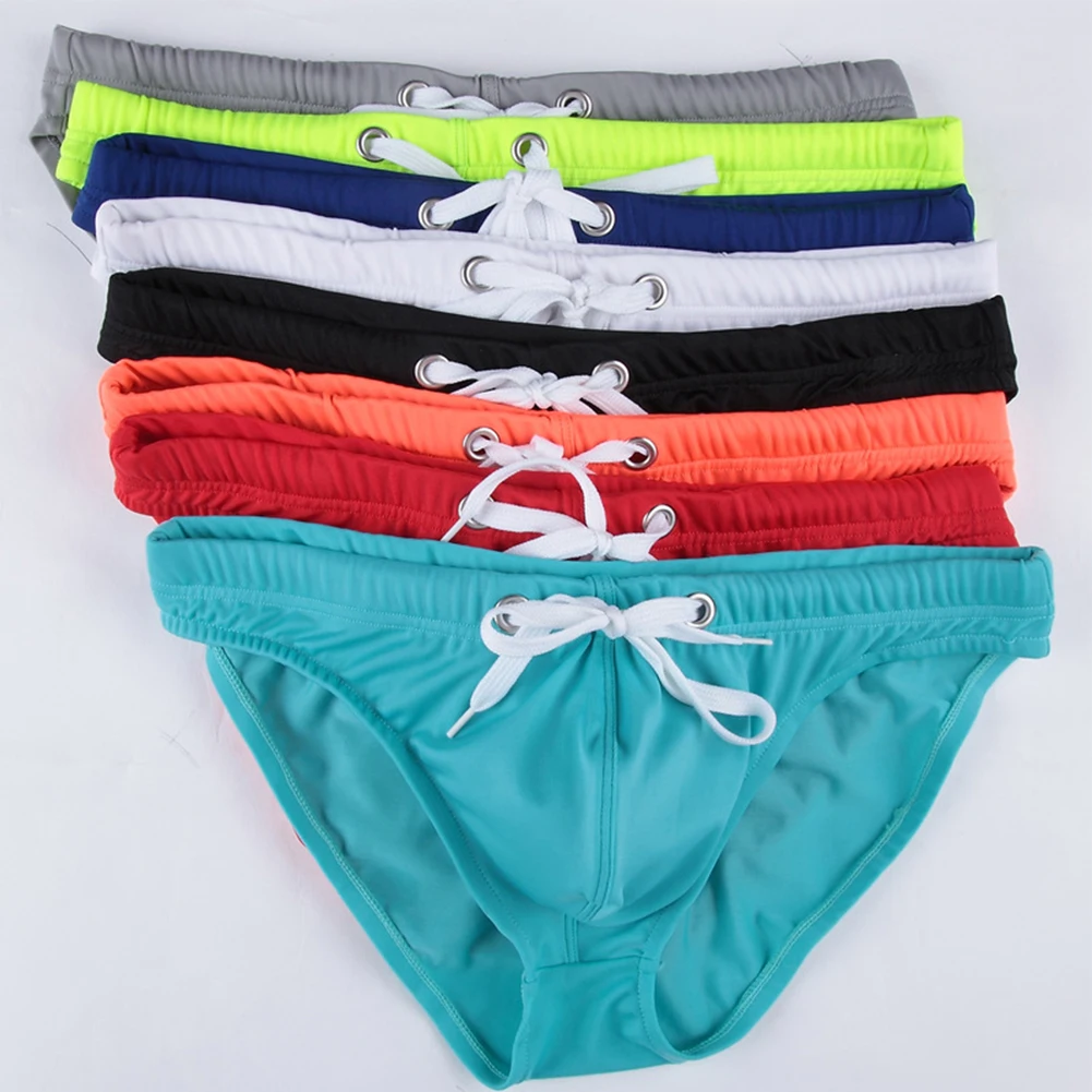 Men Drawstring Swimming Trunk Man Sexy Low Waist Bikini Briefs Swimwear Breathable Swimsuits Male Bathing Suit Water Sport Panty