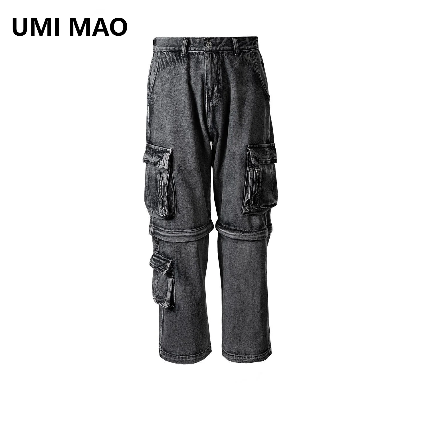 

UMI MAO Men's Women's Autumn Winter Urban Zipper Two Variations Function Straight Leg Pants Variable Middle Pants Multi Pocket