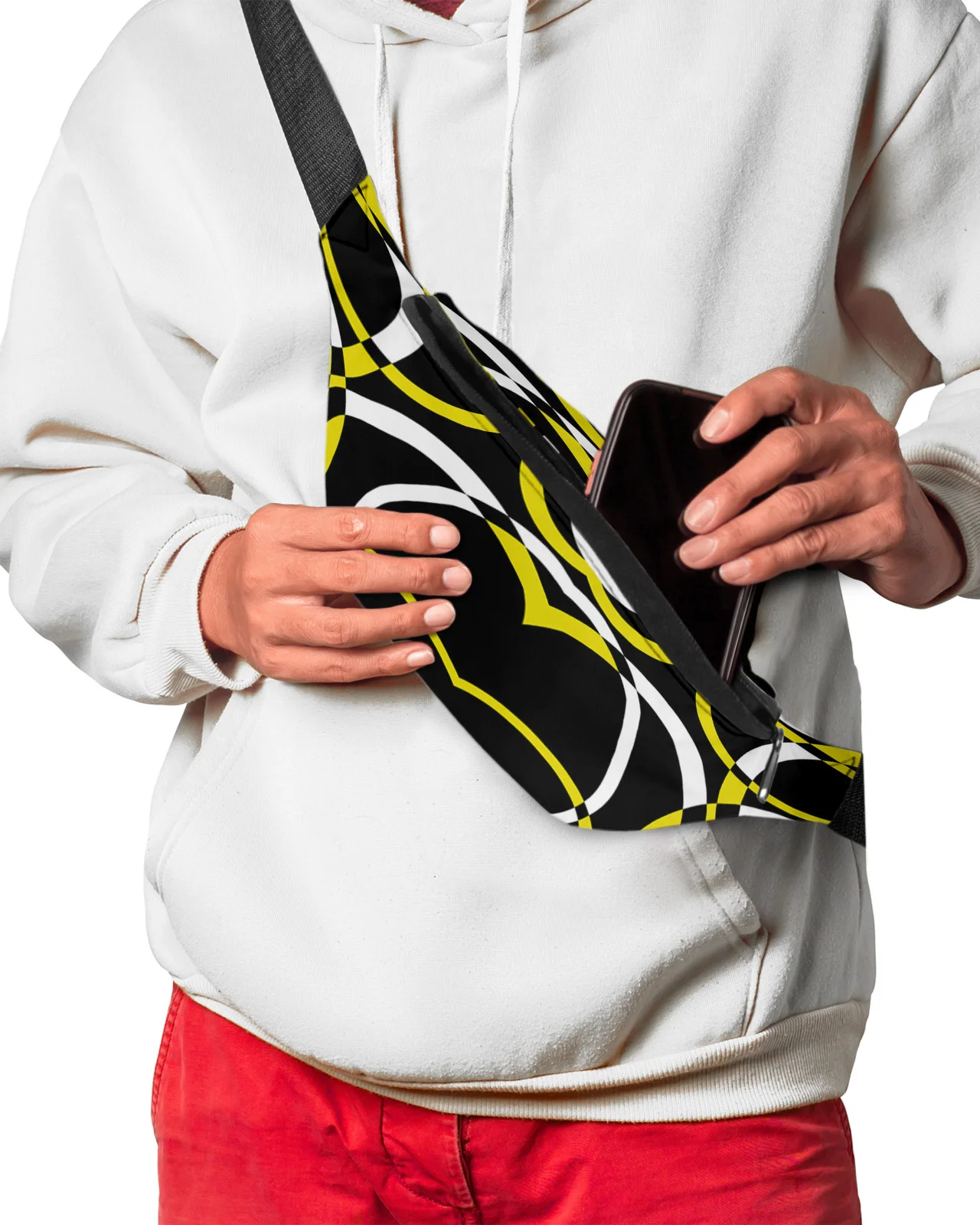 Pacote de Fanny abstrato geométrico para homens e mulheres, saco de cintura, sacos de banana, cinto de telefone, bolsa de carteira, impermeável, arte moderna, amarelo