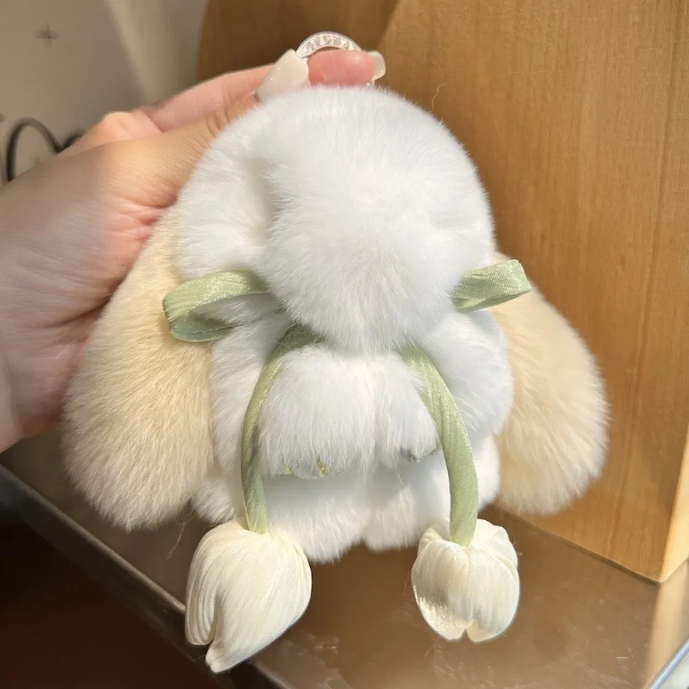 Cute Artificial Rabbit Fur Bunny Keychain Pompon Fluffy Rabbit Key Chain Trinket Bag Pendant Gifts