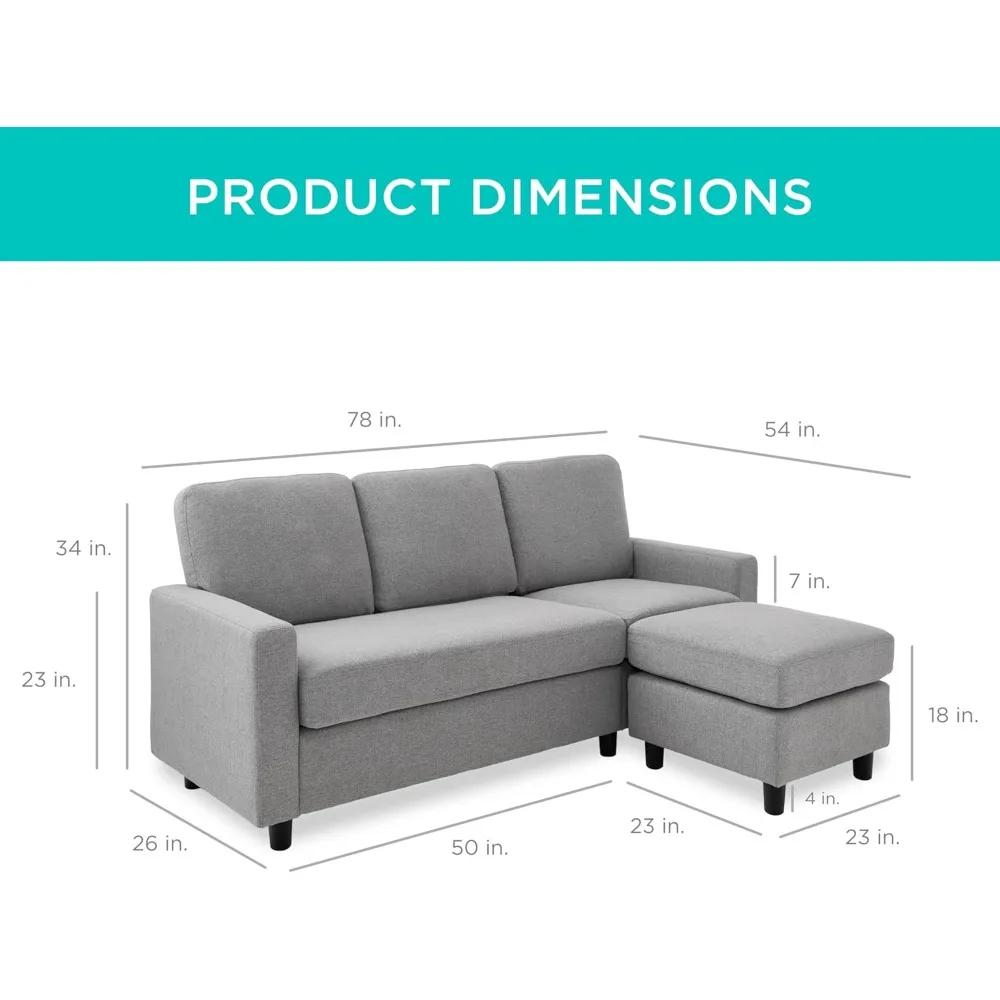 Upholstered Sectional Sofa for Home, Apartment, Dorm, Bonus Room, Compact Spaces w/Chaise Lounge, 3-Seat, L