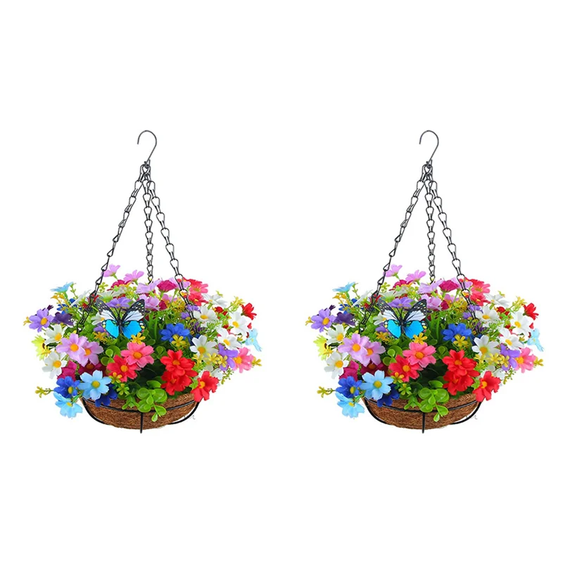 

A02F-2X Artificial Hanging Flowers In Basket For Patio Lawn Garden Decor, Multicolor