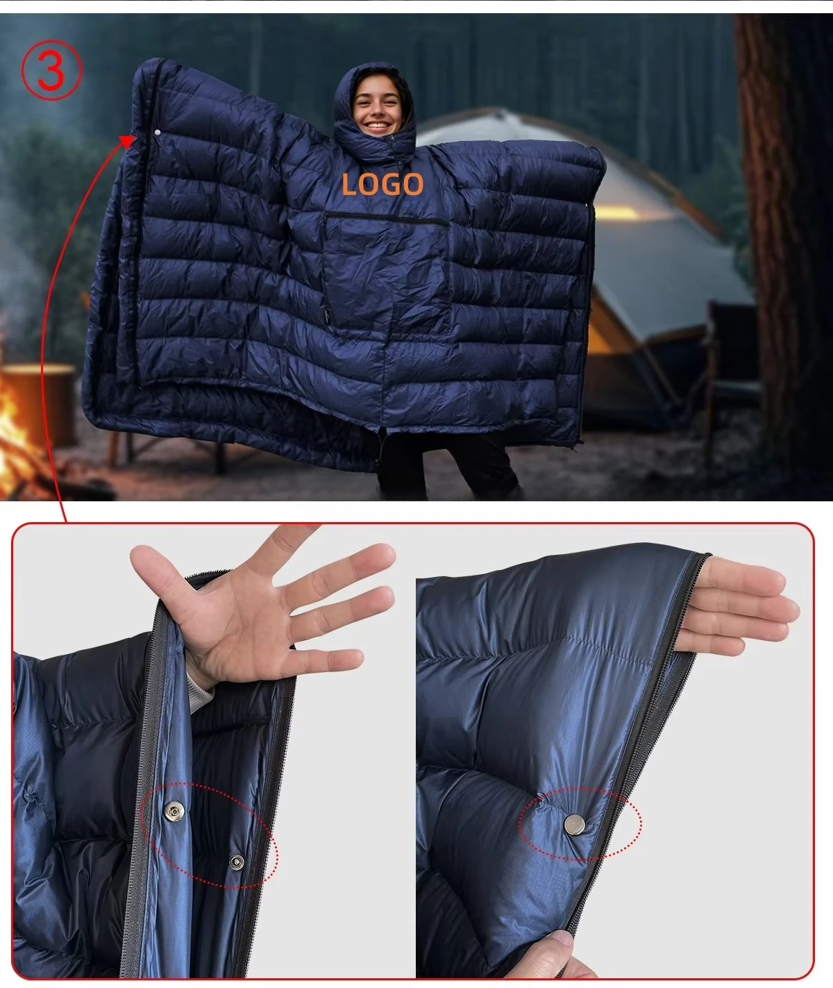 Winter Oversize Poncho Blanket Nylon 3 Season Unisex Lightweight Outdoor Camping Sleeping Bag