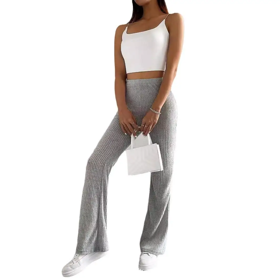 Ele Teacher Sle Calças Casuais Femininas Slim Fit Calças Compridas Conjunto Faionable Solto Cintura Elástica Fibra de Poliéster