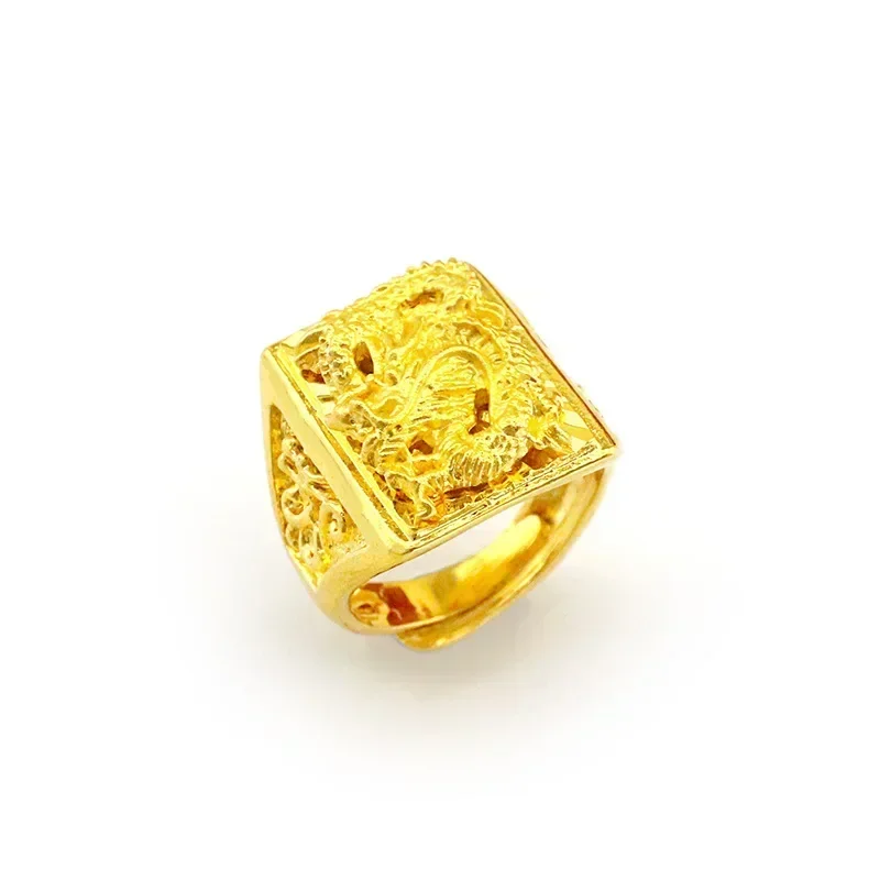 

9999 Real Gold 24K Thickened Gold Overbearing Dragon Ring, Pure Gold Men's European and American Fashion Dragon Ring
