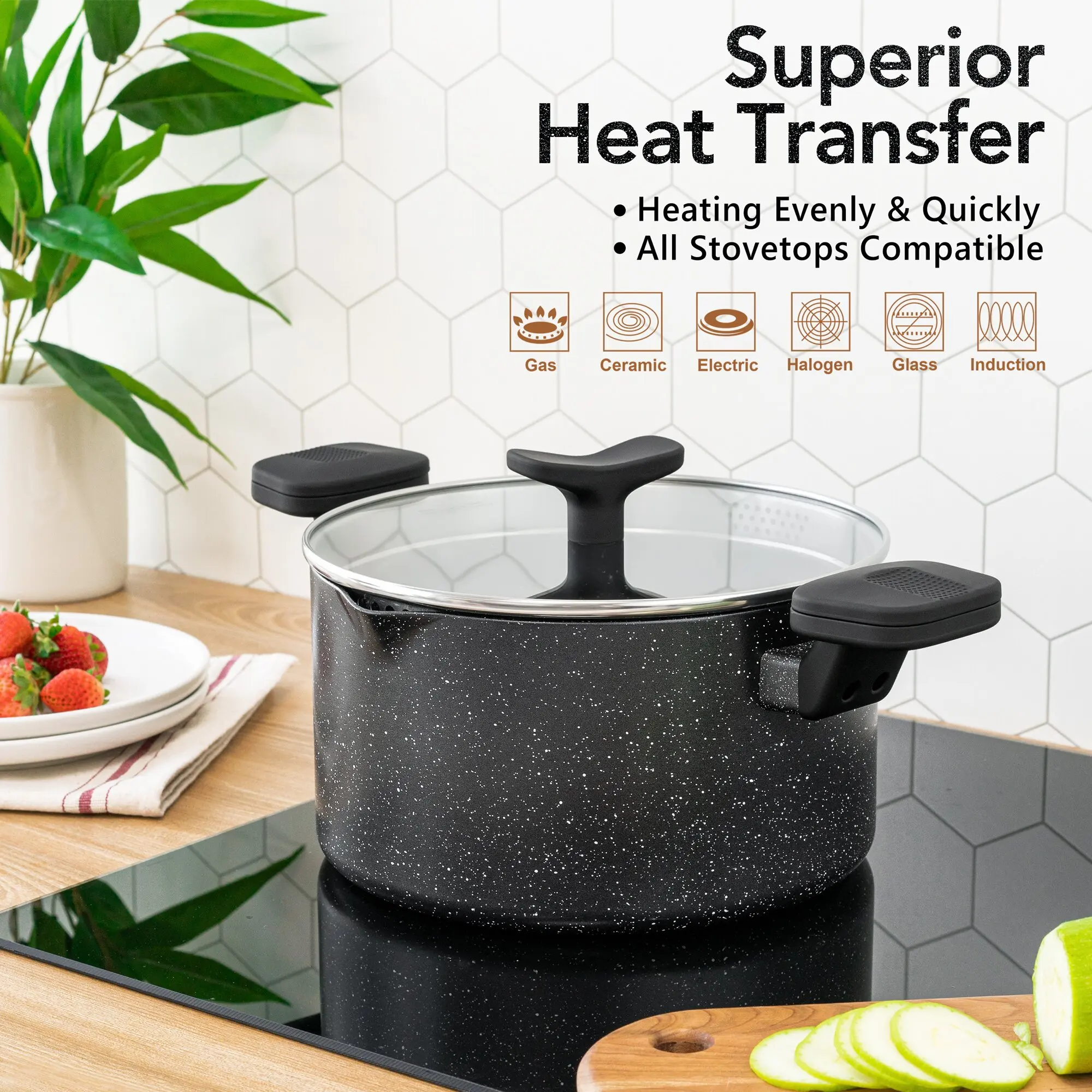24cm/9.5in Non-stick Stockpot With Twist Lock Handle For Quick Stew Multi-functional Kitchen Stew Pot Suitable For All Stoves