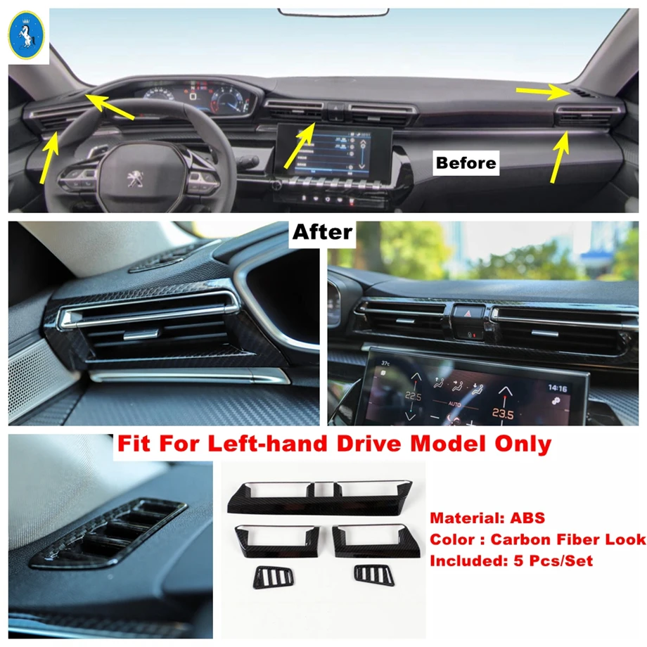 Dashboard Side / Center Air Conditioner AC Outlet Vent Frame Cover Trim For Peugeot 508 2019 - 2022 Car Carbon Fiber Accessories