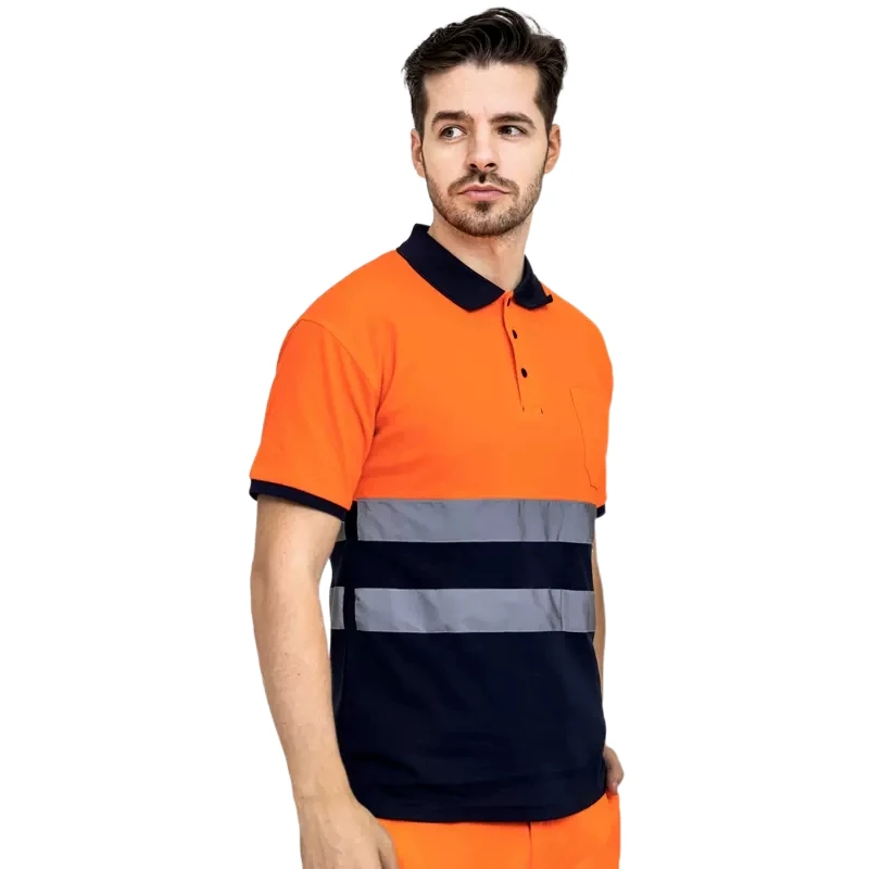 Hi Vis Work Shirt Reflective Short Sleeve High Visibility Polo Shirt for Summer Safety T-shirt Construction Workwear