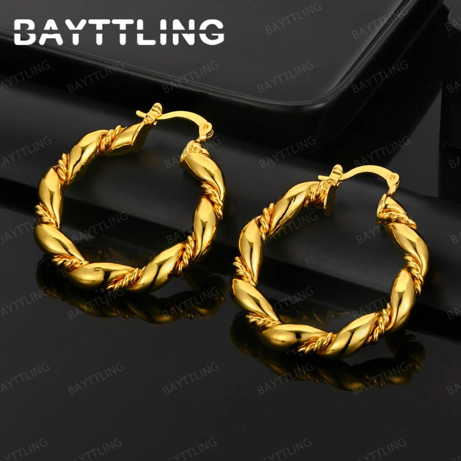 

Fashion 925 Sterling Silver 18K Gold 30mm Delicate Twisted Round Earrings Women's Accessories Wedding Gift Jewelry