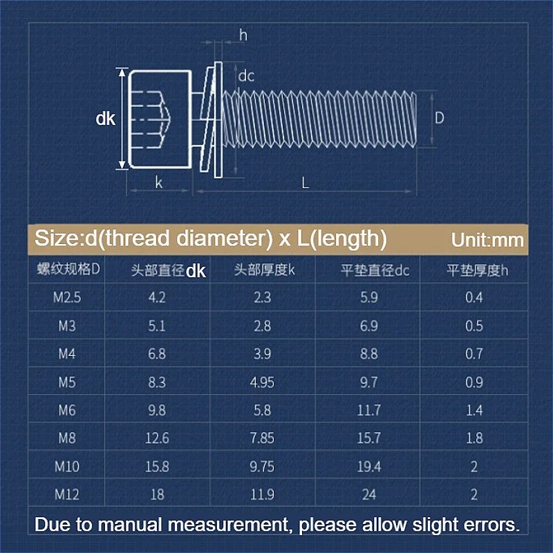 M2 M2.5 M3 Grade 12.9 Carbon Steel Nickel Plated High Strength Hexagon Socket Triple Combination Screws Cylindrical Head Screw
