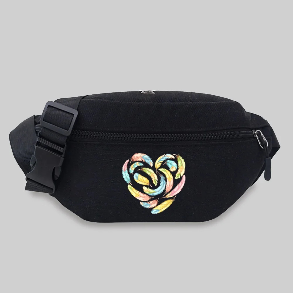 Women Fanny Pack Chest Messenger Men Shoulder Crossbody Travel Waist Bag Feather Series Pattern Outdoor Sports Waist Storage Bag