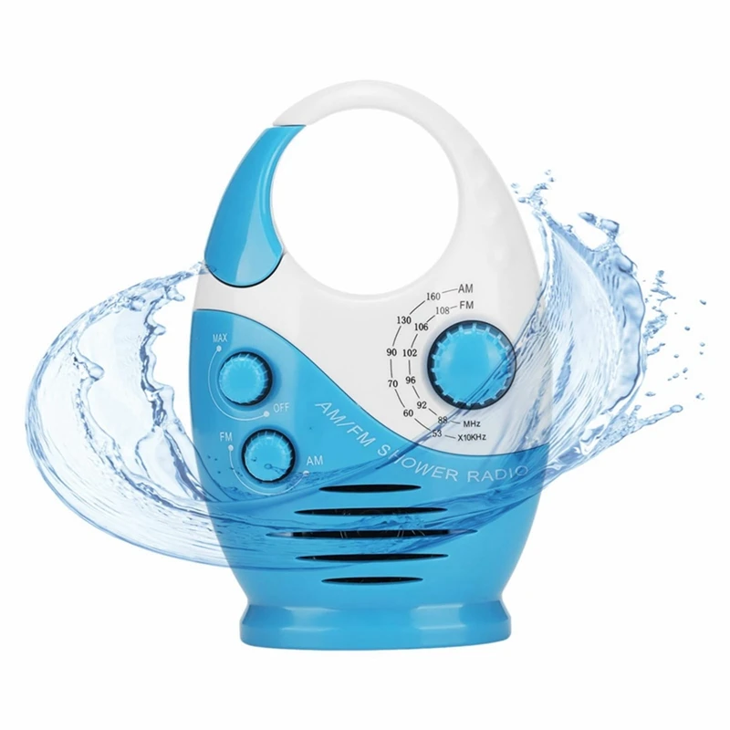 Waterproof Shower Radio, AM/FM Radio With Adjustable Volume Speakers, Portable Speakers With Hook Handle, Easy To Use