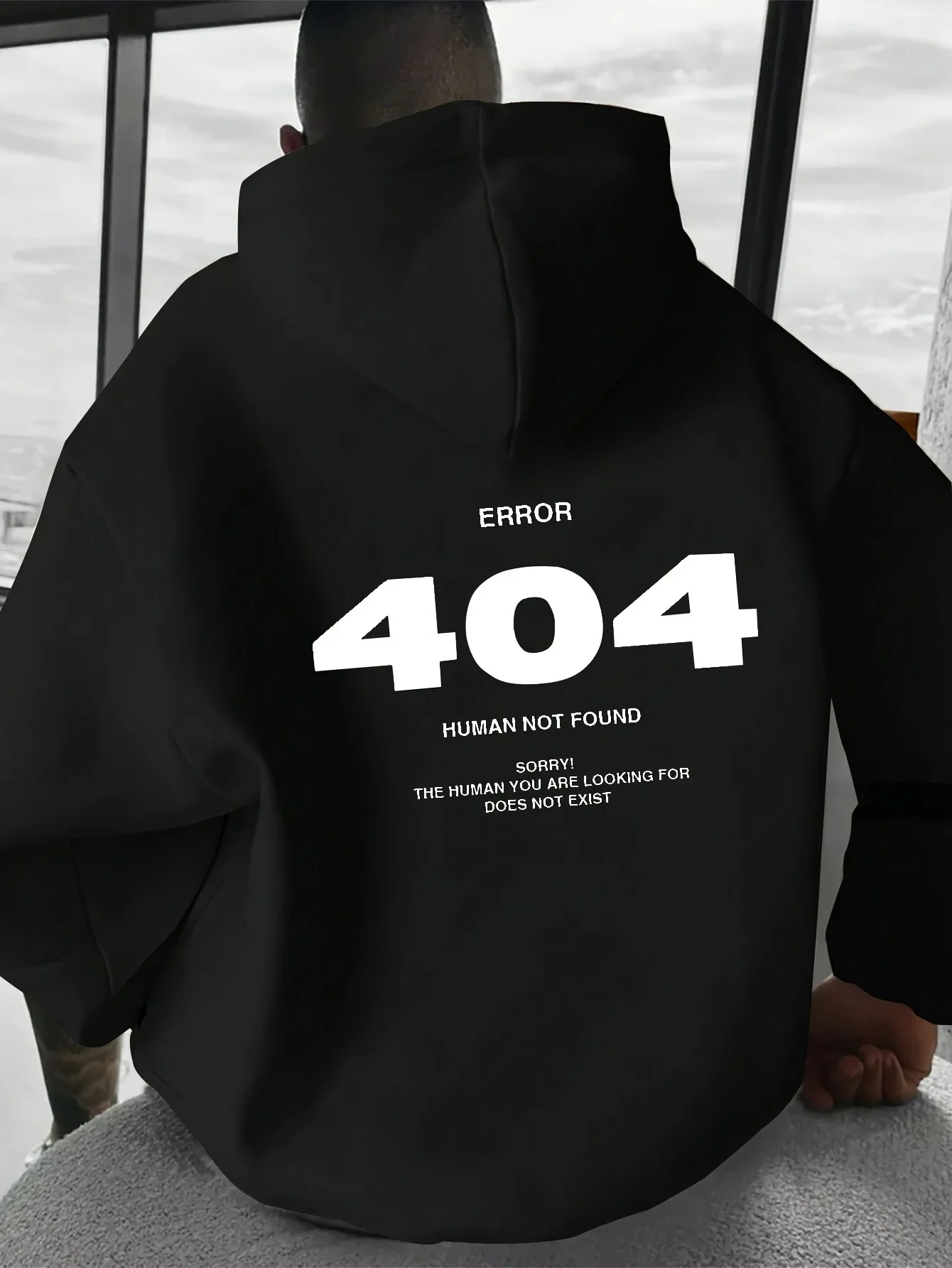 Men's 404 Error Hoodie Human Not Found Funny Tech Slogan Graphic Back Print Fleece Sweatshirt Streetwear Autumn Winter