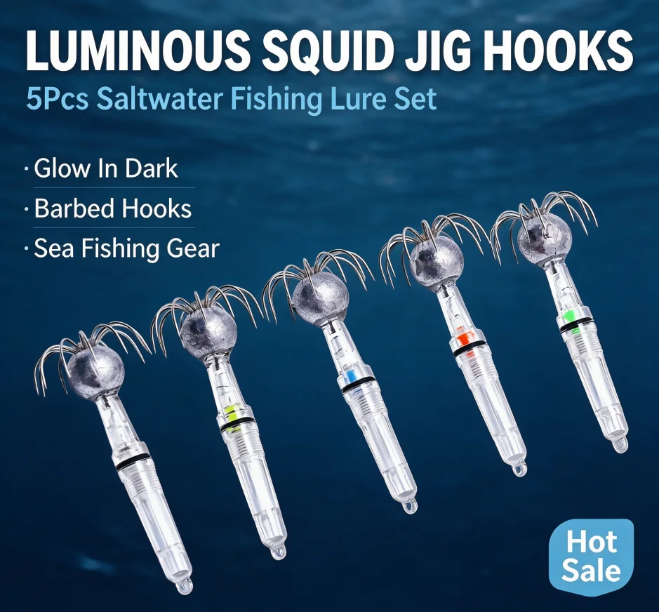 1 PC LED Flash Squid Jig Lure With Sinker Hook Underwater Glow Bait Night Sea Fishing Squid Attractor, Battery Not Included