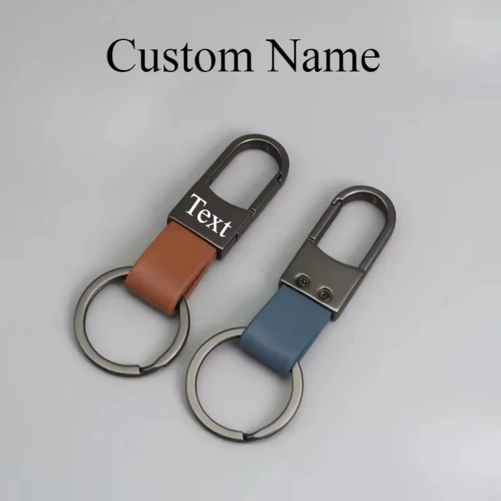 Custom Name Logo Simplicity Matte Finish Metal Leather Keychain with Laser Engraved Keyring Key Ring Chains  Creative for Gif