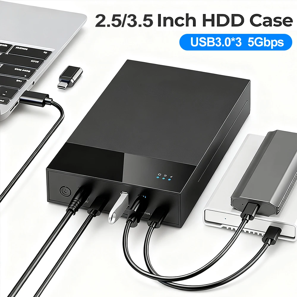 

2.5/3.5 inch HDD/SSD Enclosure with USB3.0 HUB support 20TB Type C TO SATA Adapter External Hard Drive Reader for PC Laptop