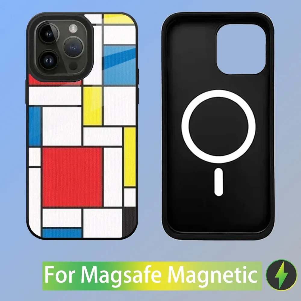 TOPLBPCS Mondrian Grid Phone Case For iPhone 15,14,13,12,11,Plus,Pro,Max Mini Magsafe Magnetic Wireless Charging