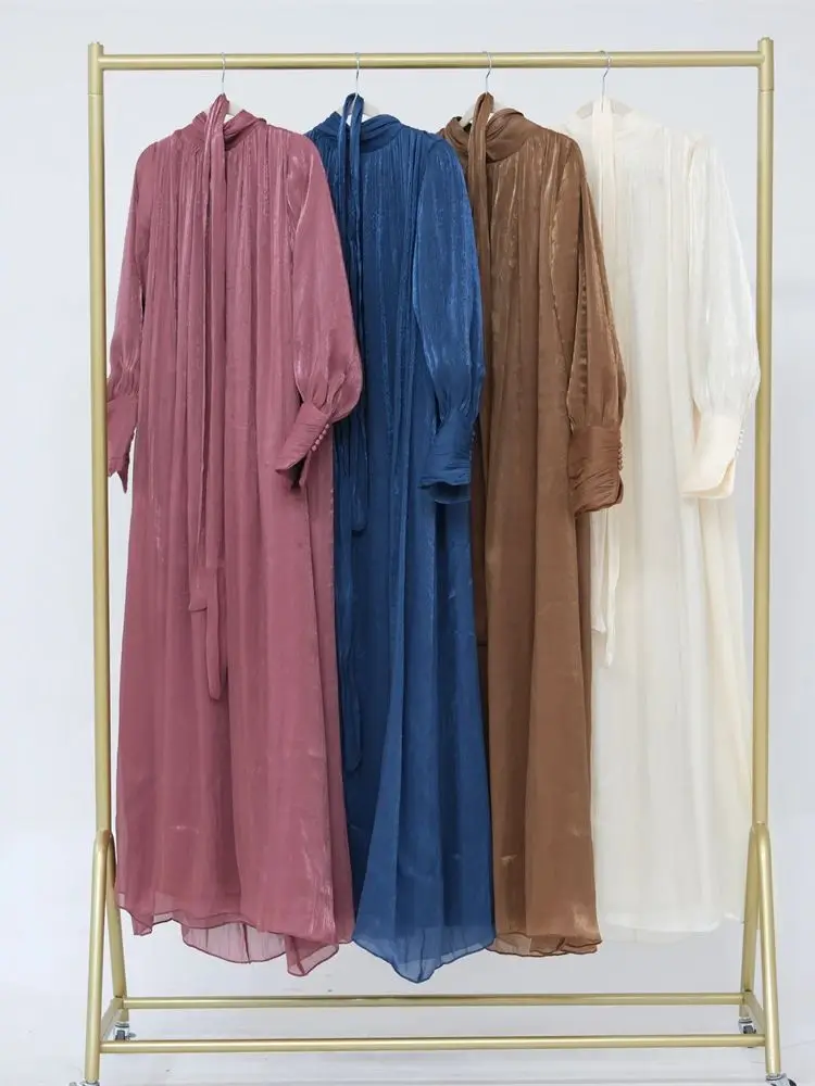 Ramadan Eid Organza Shimmer Abaya Dubai Luxury Muslim Long Kaftan Dress Abayas For Women Caftan Marocain Robe Femme Musulmane