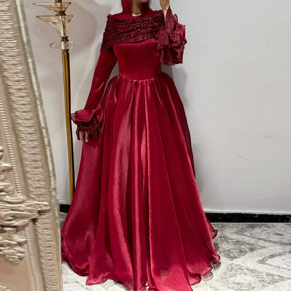 

Customized Saudi Dress Mermaid Floor Length Evening Dresses Long Sleeves Formal Party Dress Beading Prom Dress