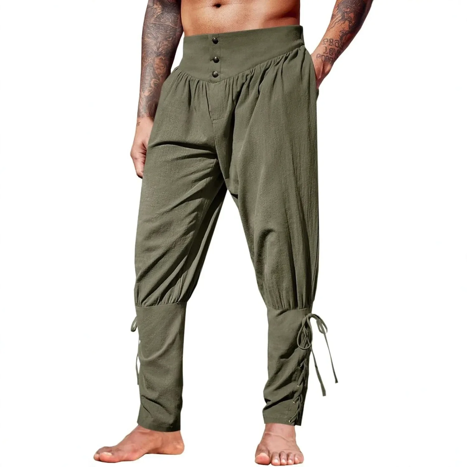 Kapuzenhose im Piratenstil, Wikingerkostüm für Herren, Renaissance-Mittelalterhose, Halloween-Kostüm, Erwachsenen-Cosplay, trendige Streetwear – Detail 10