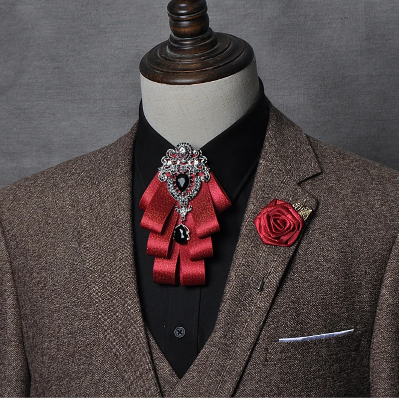 Luxury Black Rhinestone Bow Tie British High-end Men's Boy Business Wedding Suit Shirt Collar Flowers Sets Handmade Jewelry Gift