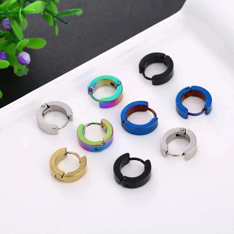 1/5 Pairs Men Women Punk Rock Stainless Steel Huggie Ear Circle Earring Piercing Push-Back Ear Buckle Gothic Fashion Jewelry