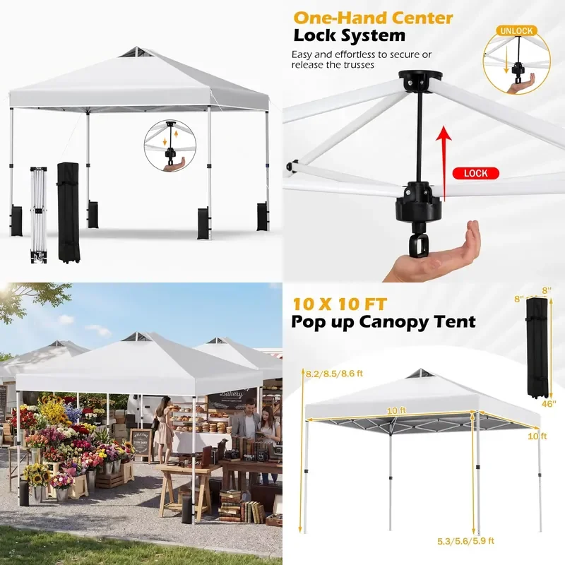 10x10 FT Pop Up Canopy Tent Easy Setup Gazebo Shelter Silver Coated Top With Roller Bag For Outdoor Party Camping Event