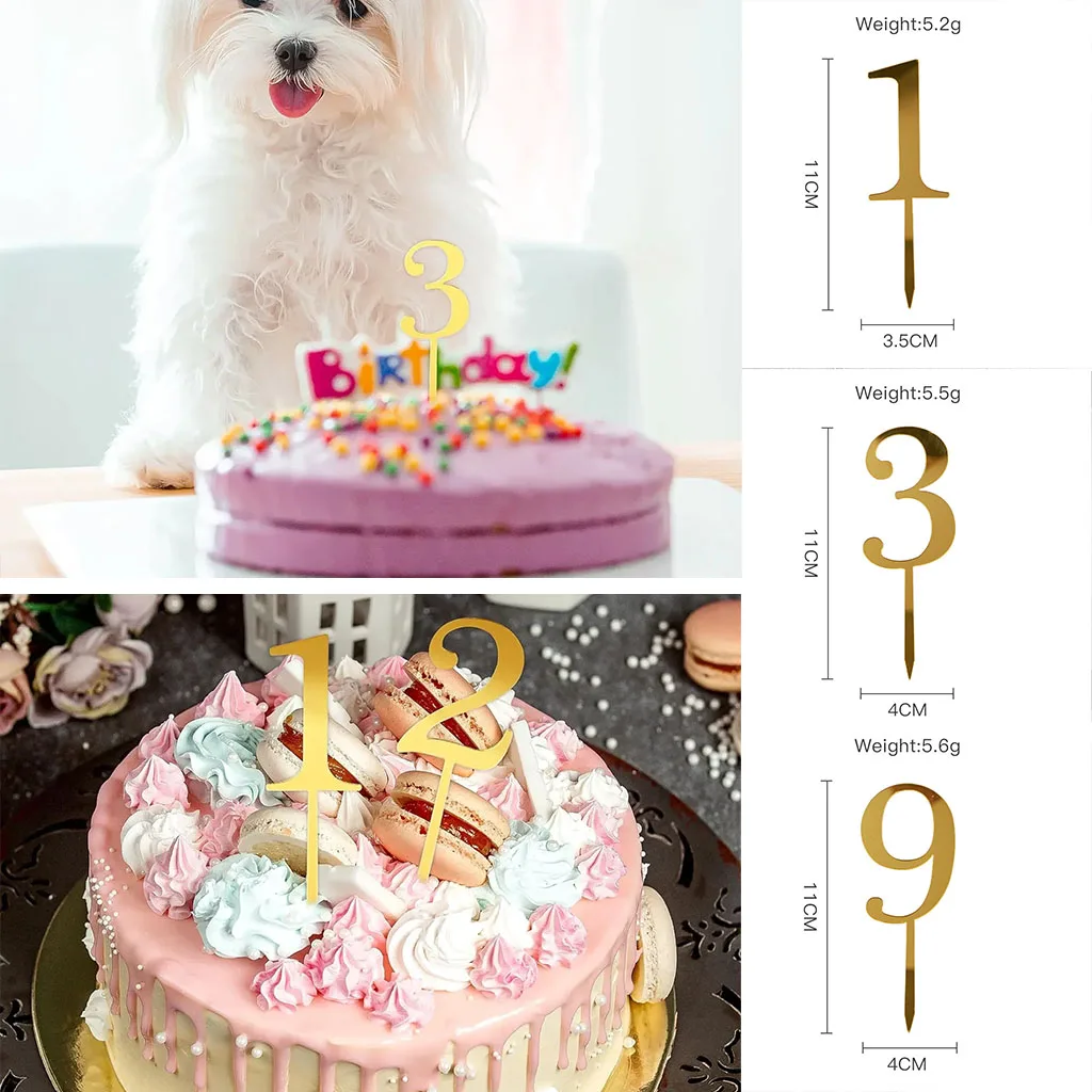

New 0-9 Number Happy Birthday Cake Topper Golden Acrylic Wedding Cake Topper Adorn For Kids Birthday Party Holiday Cake Supplies