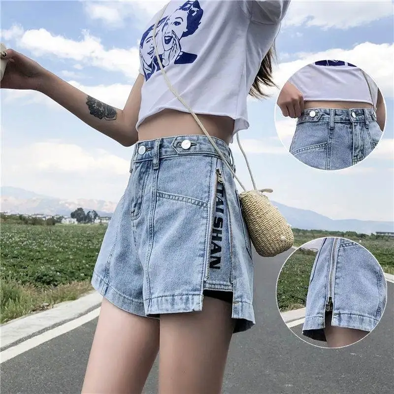 

Summer 2023 Women Sexy High Waist Denim Shorts Jeans Pants Ladies Short Wide Leg Jeans Light Wash Casual Fashion