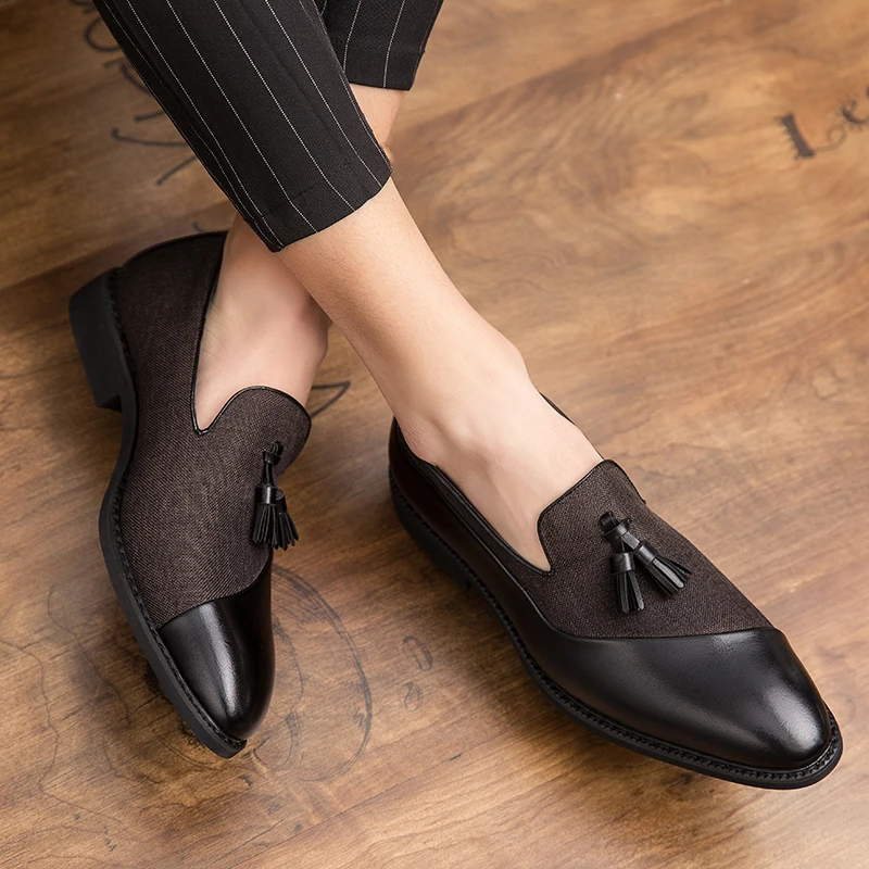 

Men Fashion Tassel Shoes Black Blue PU Lightweight and Comfortable Business Dress Shoes Wedding Banquet Social Shoes Men Shoes