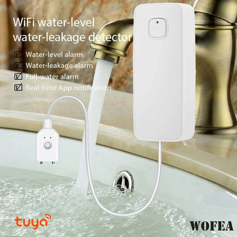 Tuya Smart Life Water Leakage Sensor Water Overflow Level Detector Free Message Push And Alarm Volume 80DB Line 1m 2m