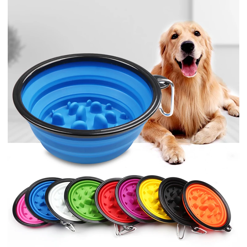 Pet Slow Food Bowl Dog and Cat Anti-choking Feeder Outdoor Travel Portable Foldable TPE Bowls Anti-gulping Feeding Pets Supplies