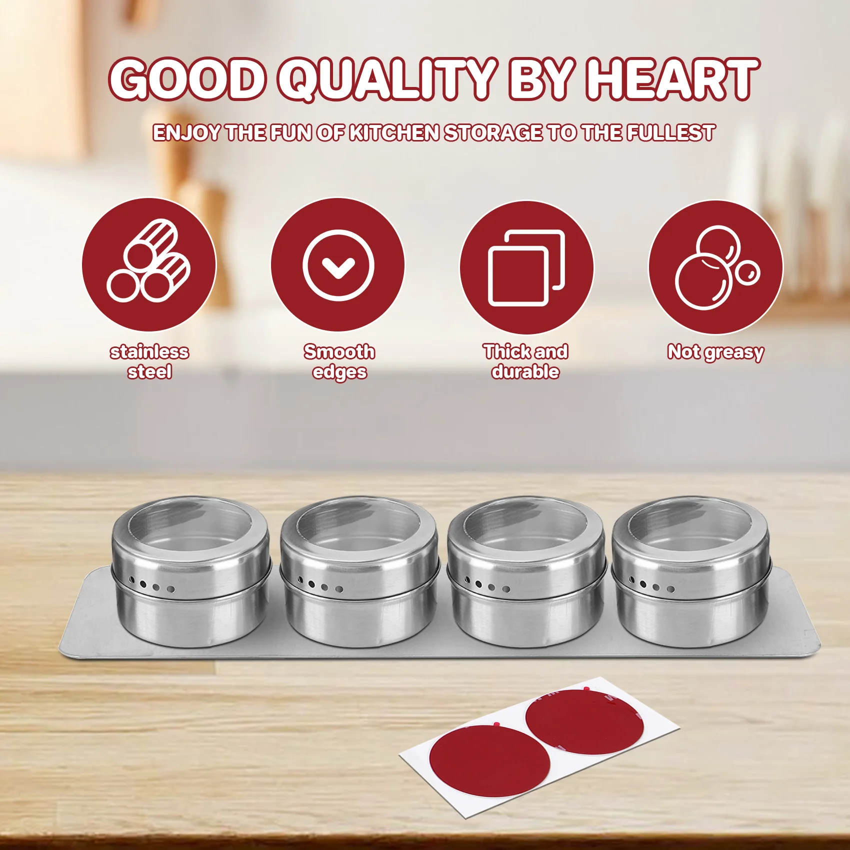 Magnetic Spice Jars Rack Stainless Steel Spice Jars Wall Plate Base Wall Mounted Base For Magnetic Spice Tins-[A22I Store]