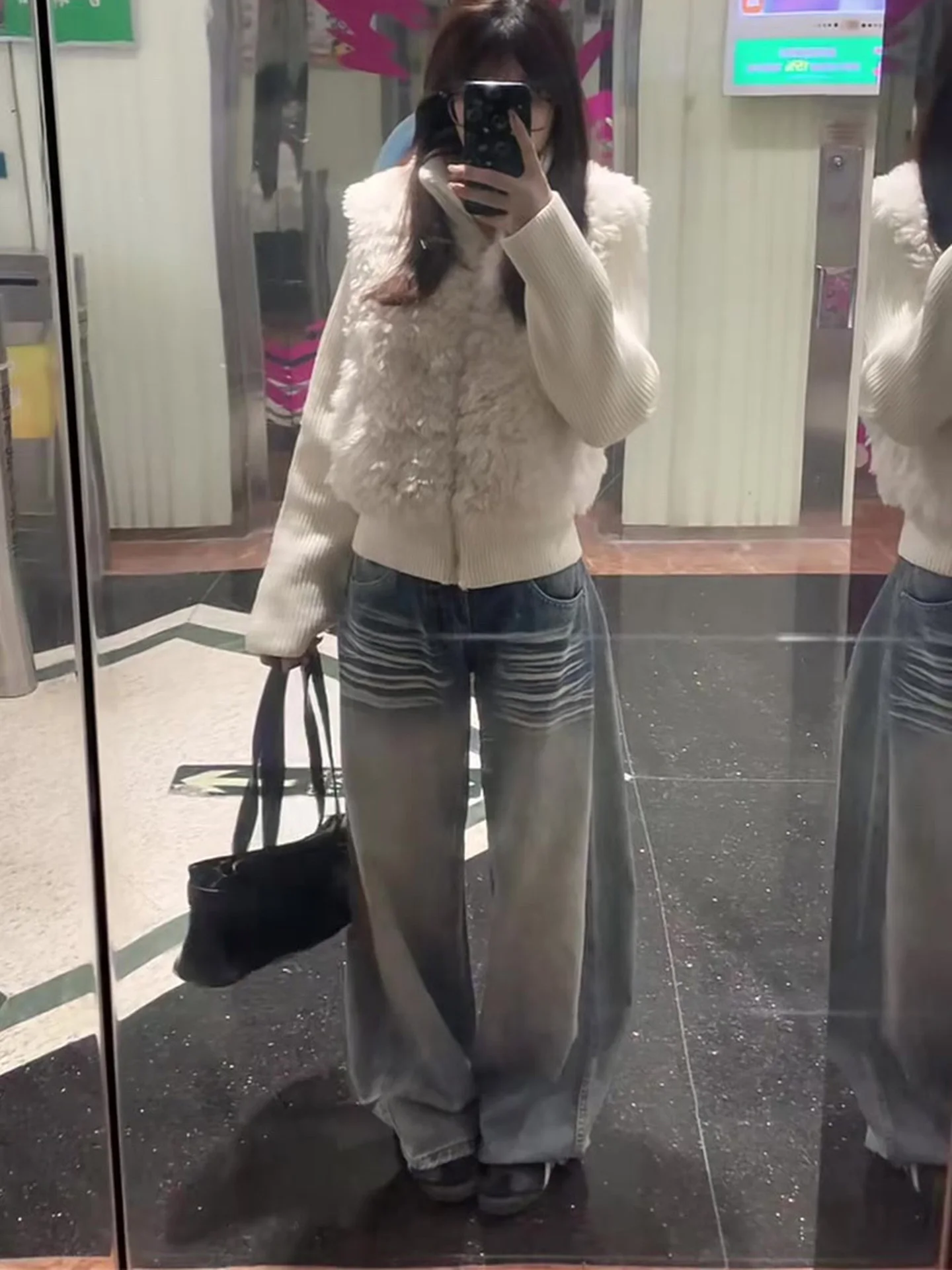 Retro American Sle Women's Wide Leg Jeans Faded Denim High Waist Straight Cut Long Trousers Autumn Winter New Sle Slimmin...