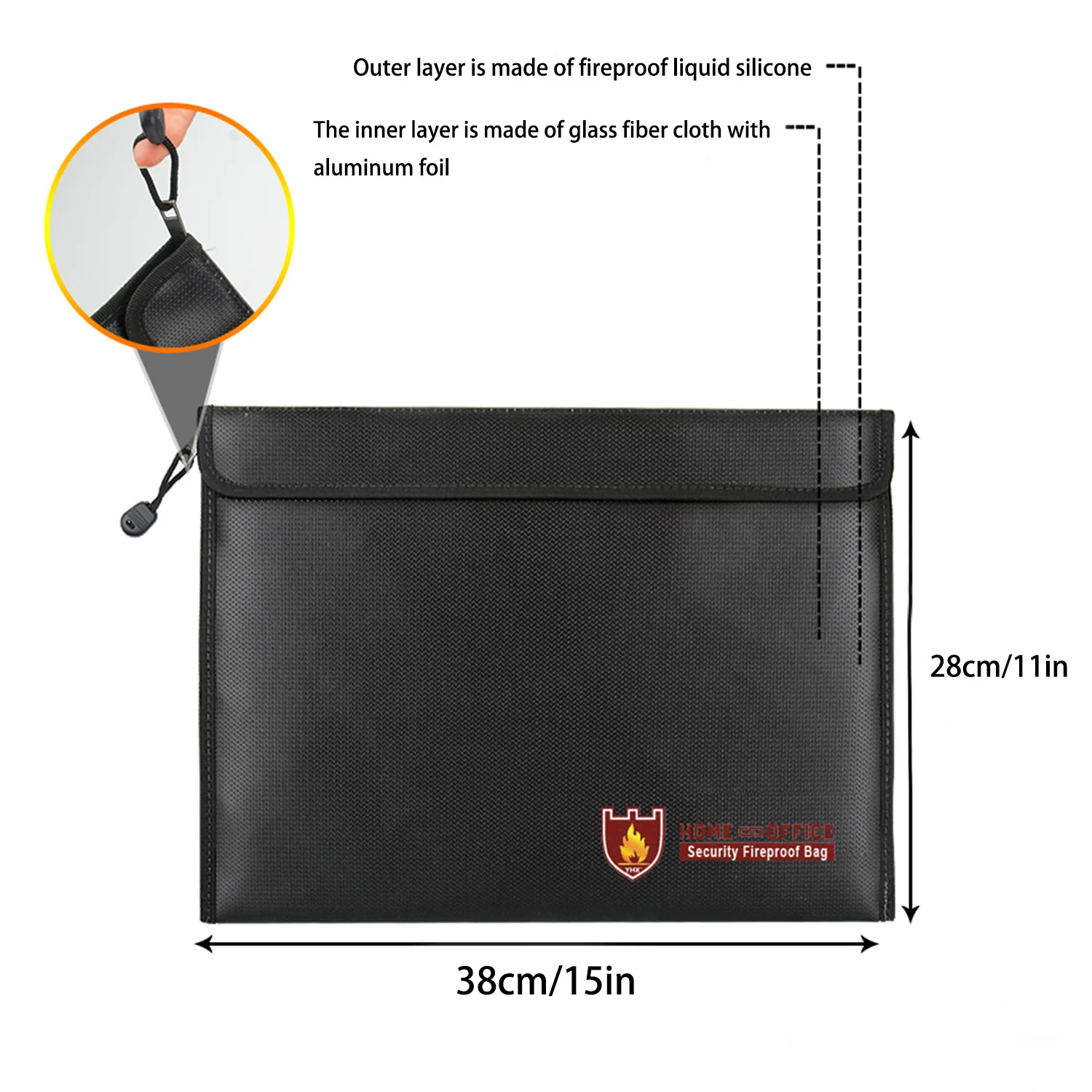 Black Waterproof Fireproof Legal File Storage Bags Zipper Document Dag Office Supplies Storage Bag Size 38*28*2cm