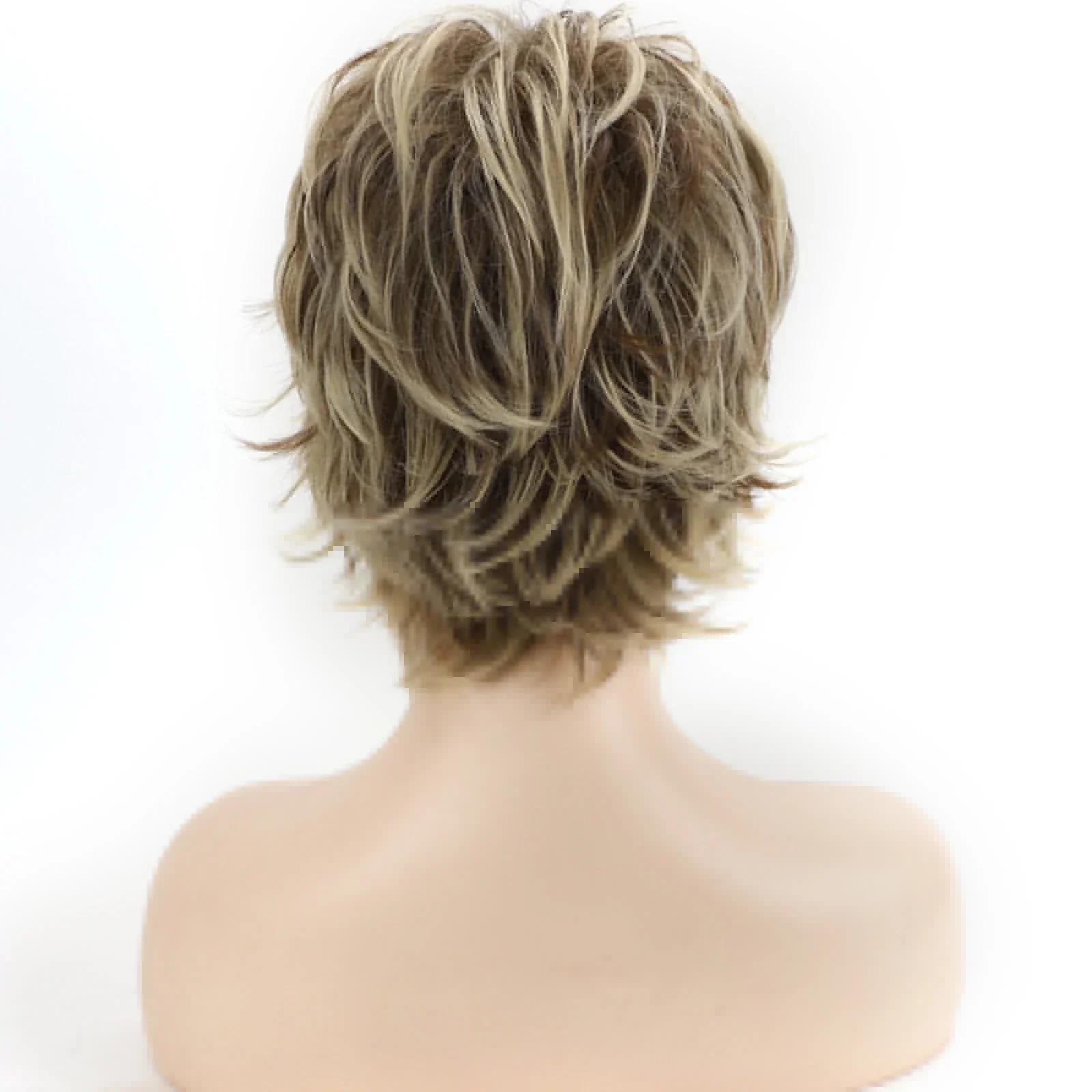 Women\'s Fashion Short Synthetic Wigs Pixie Cut Blonde Ombre Hair Costume Party Female Natural Curly Wavy Wig