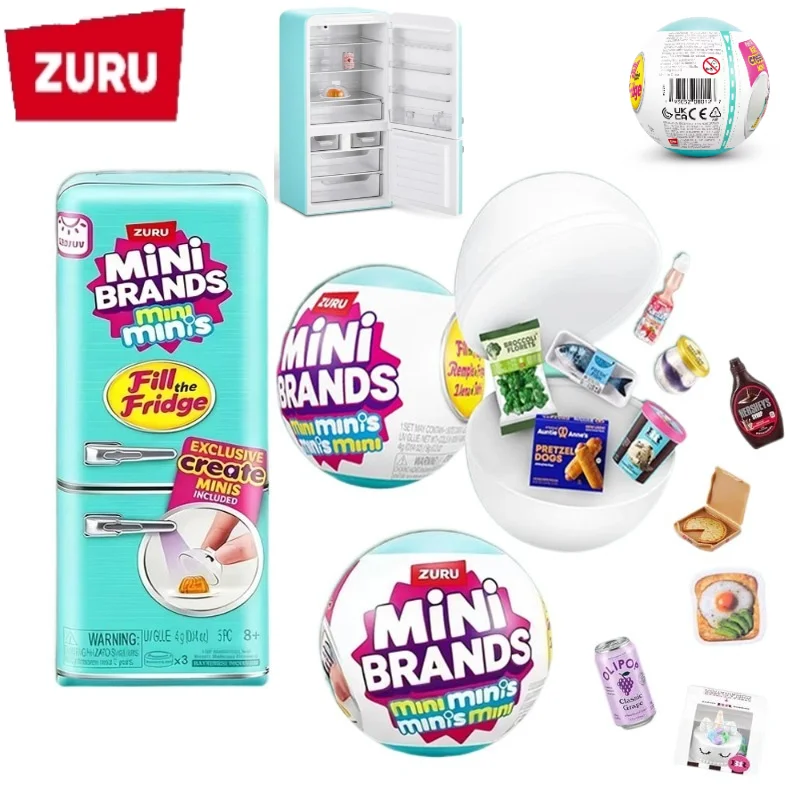

ZURU Mini Fridge Set Toy Role-Playing Mini Fridge Food Fridge Ball Surprise Blind Box Toy Collection Mysterious Girl Gift Toys