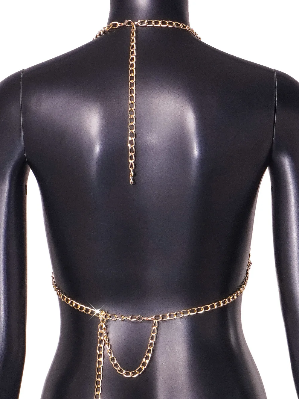 OFU Fashion Imitation Diamond Handmade Metal Body Chain Halter Tessel Bottom Tank in Gold